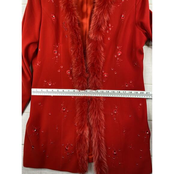 Ben Marc Black 2pc Skirt Suit Sz 12 Red Rhinestones Faux Fur Jacket Maxi Vtg - Picture 6 of 16